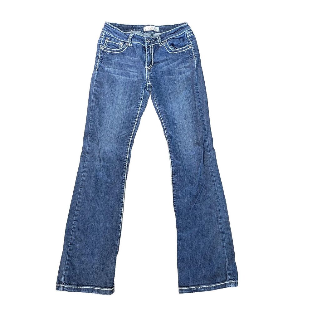 MISS CHIC USA Denim Women's Crystals Rhinestones Low Rise Boot Cut Jeans Size 9
